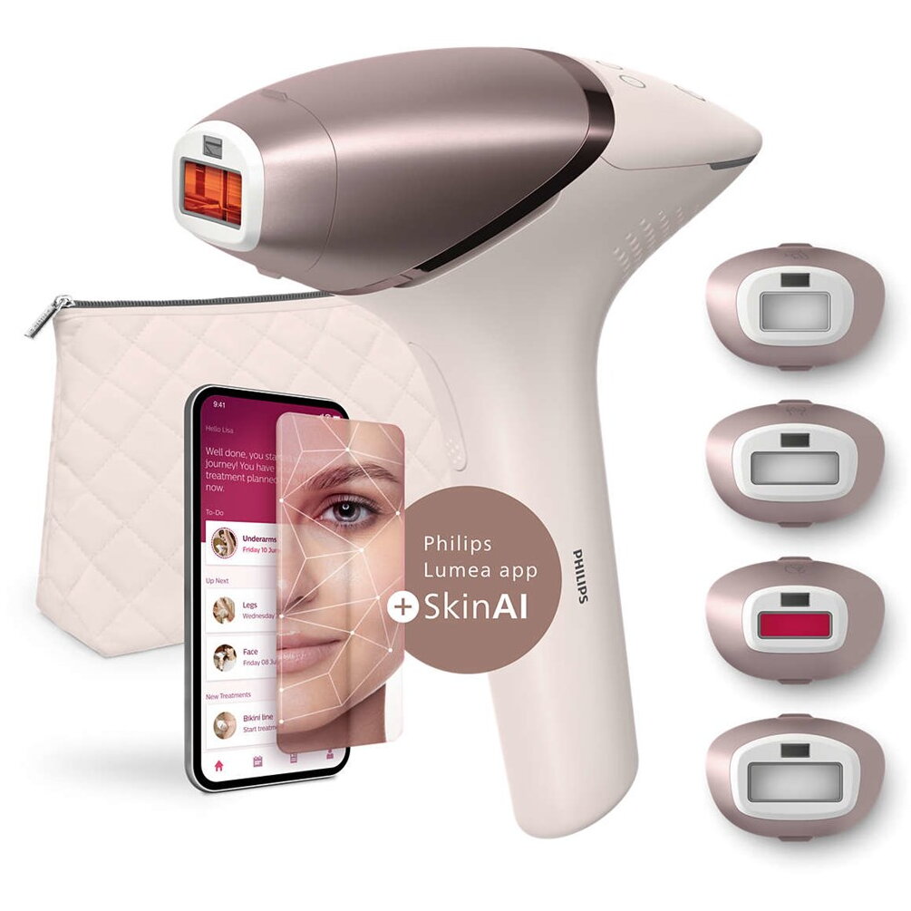 Epilator IPL Lumea Seria 9900 BRI977/00 Senzor Smartskin Tehnologie SenseIQ Conectare La Aplicatie Cu Functii Skin AI Utilizare cu Sau Fara Fir 450.000 Impusuri Roz