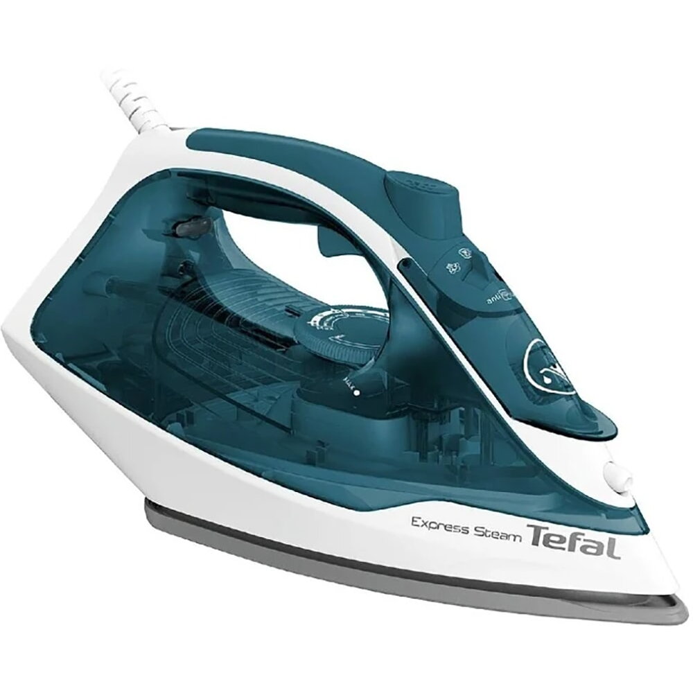 Fier de calcat cu abur, Tefal, FV2839E0 Express, 2400W, 165 g/min, 0-35 g/min, 270 ml, Ceramica, Albastru