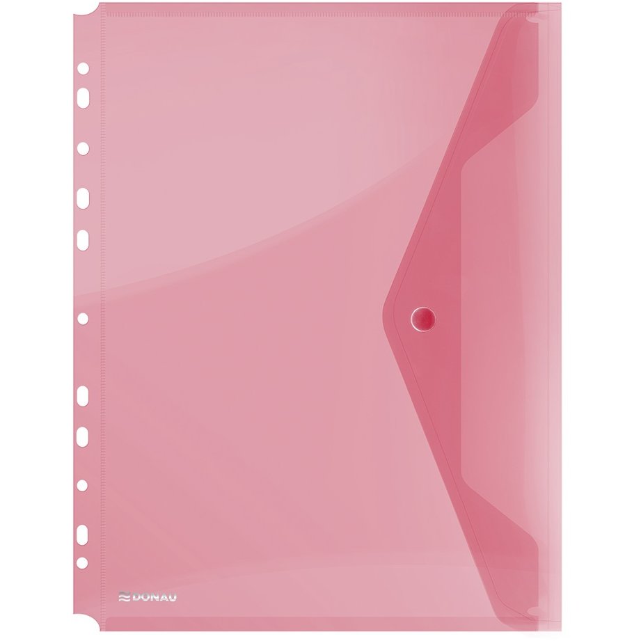 Folie protectie documente A4 portret, inchidere cu capsa, 4/set, 200 microni, DONAU - rosu transpare