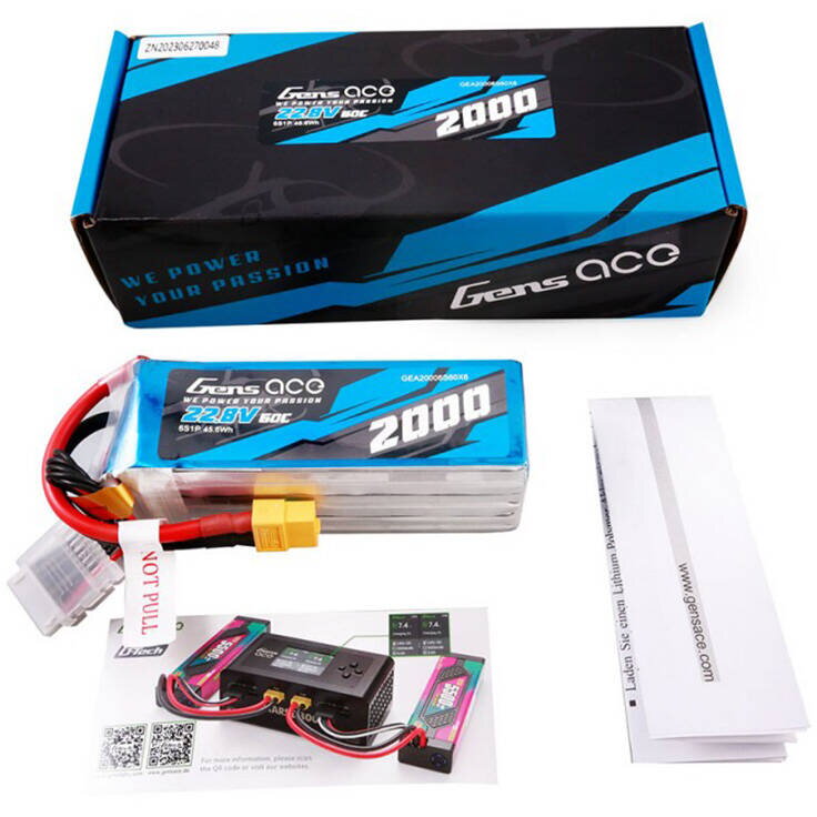 Gens ace 2000mAh 22.8V 60C 6S1P High Voltage Lipo Battery Pack with XT60 Plug