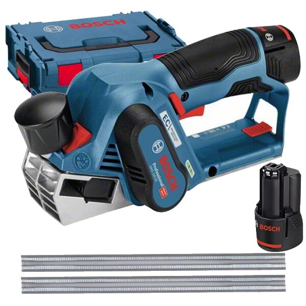 GHO 12V-20 - Rindea de mana cu 2 acumulatori, Li-Ion, 12 V, 3 Ah, 56 mm, valiza speciala, accesorii