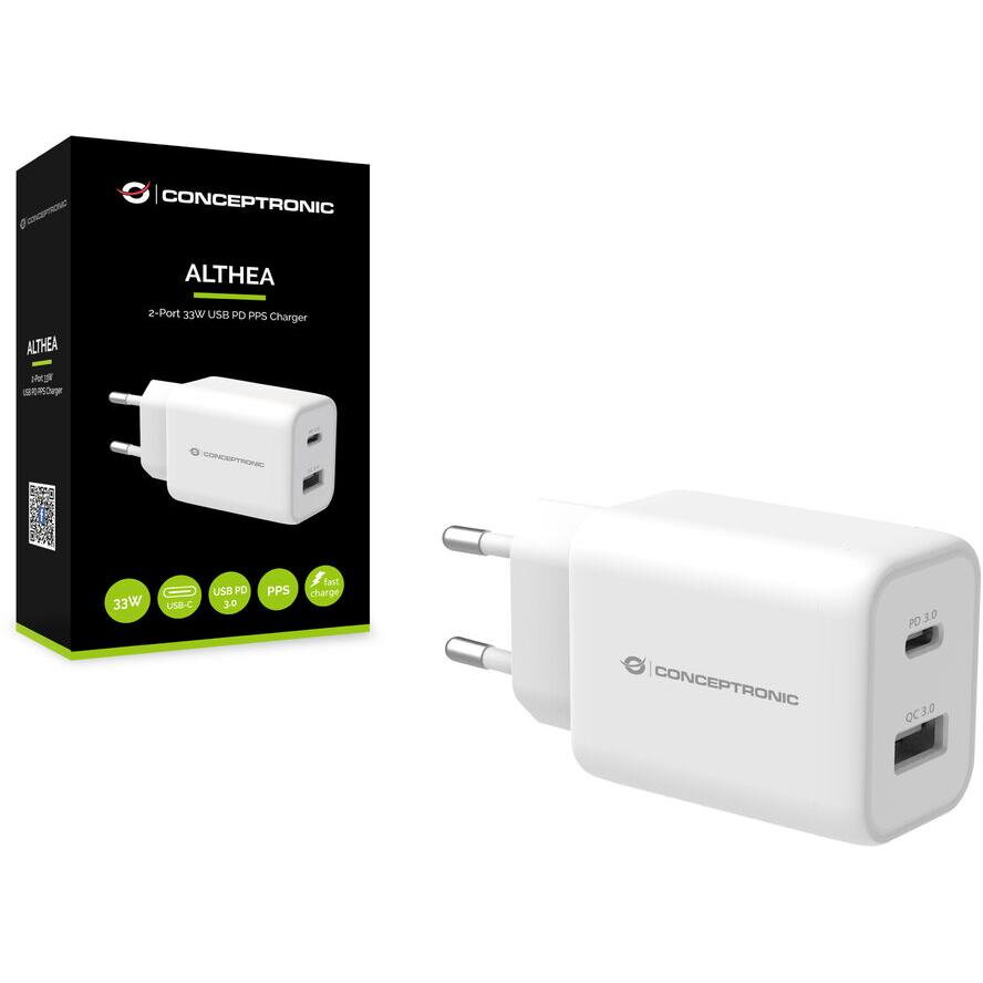 Incarcator 2Port 33W,USB-C/USB-A PD Alb