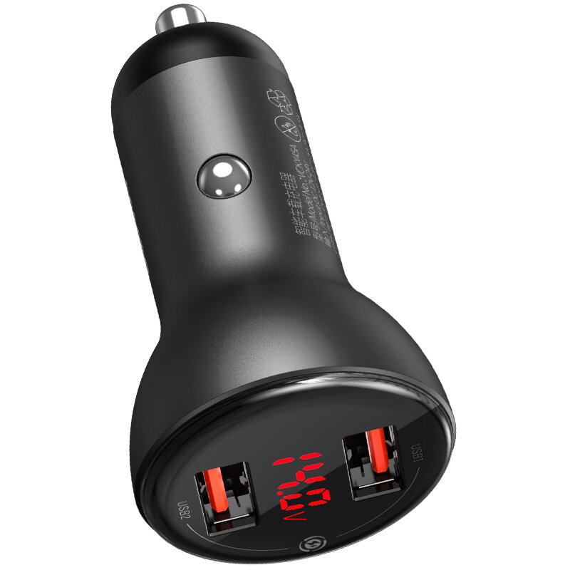 incarcator auto Baseus cu afisaj, 2x USB, 4.8A, 24W (gri)