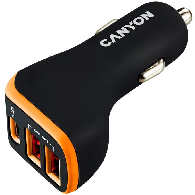 Incarcator GSM Auto 2 x USB, USB Type-C, 2.4A, 18W PD (Negru/Portocaliu)