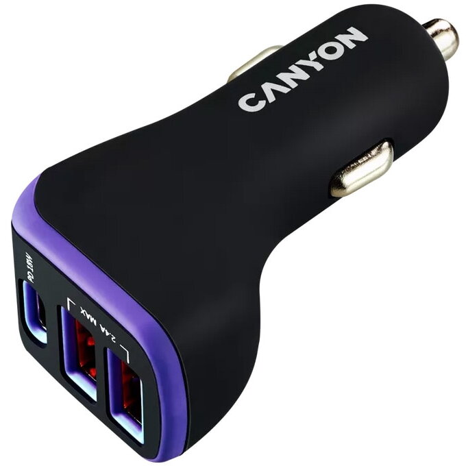 Incarcator GSM Auto C-08 2 x USB, USB Type-C, 2.4A, 18W PD (Negru/Violet)