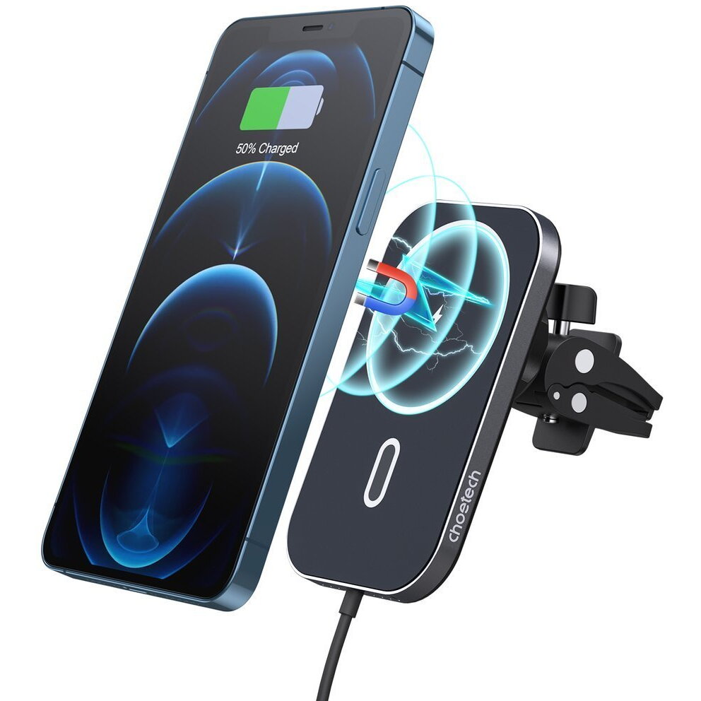 incarcator inductiv Qi cu suport magnetic pentru masina 15 W (compatibil MagSafe) negru (T200-F)