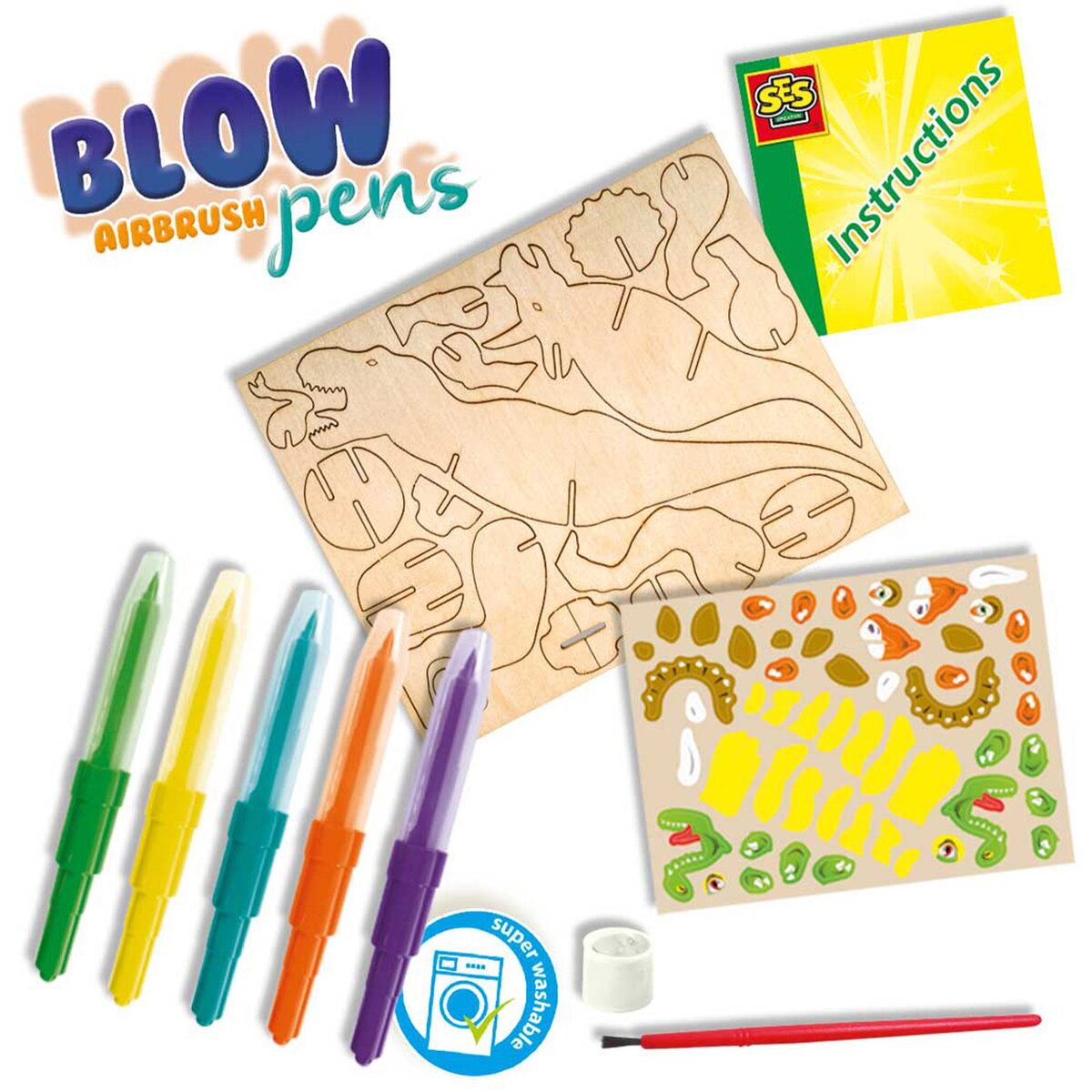 Jucarie Creativa Desenez dinozauri din lemn cu markere cu aerograf