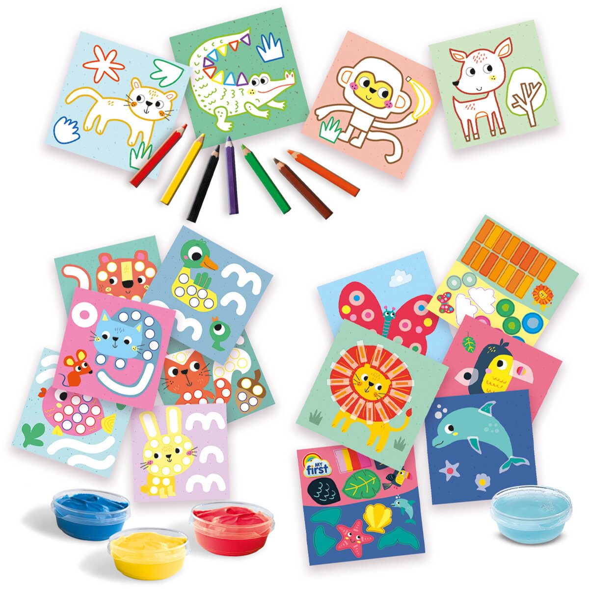 Jucarie Creativa My first - Set pictura cu degete, colorare si lipirea formelor 3 in 1