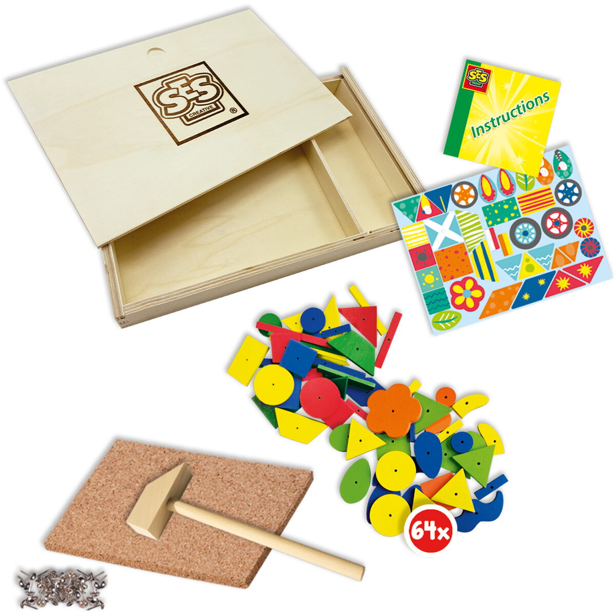 Jucarie Creativa Set constructie copii - Jucarie de indemanare cu ciocan si cuie - Hammer Tic in cutie din lemn de lux