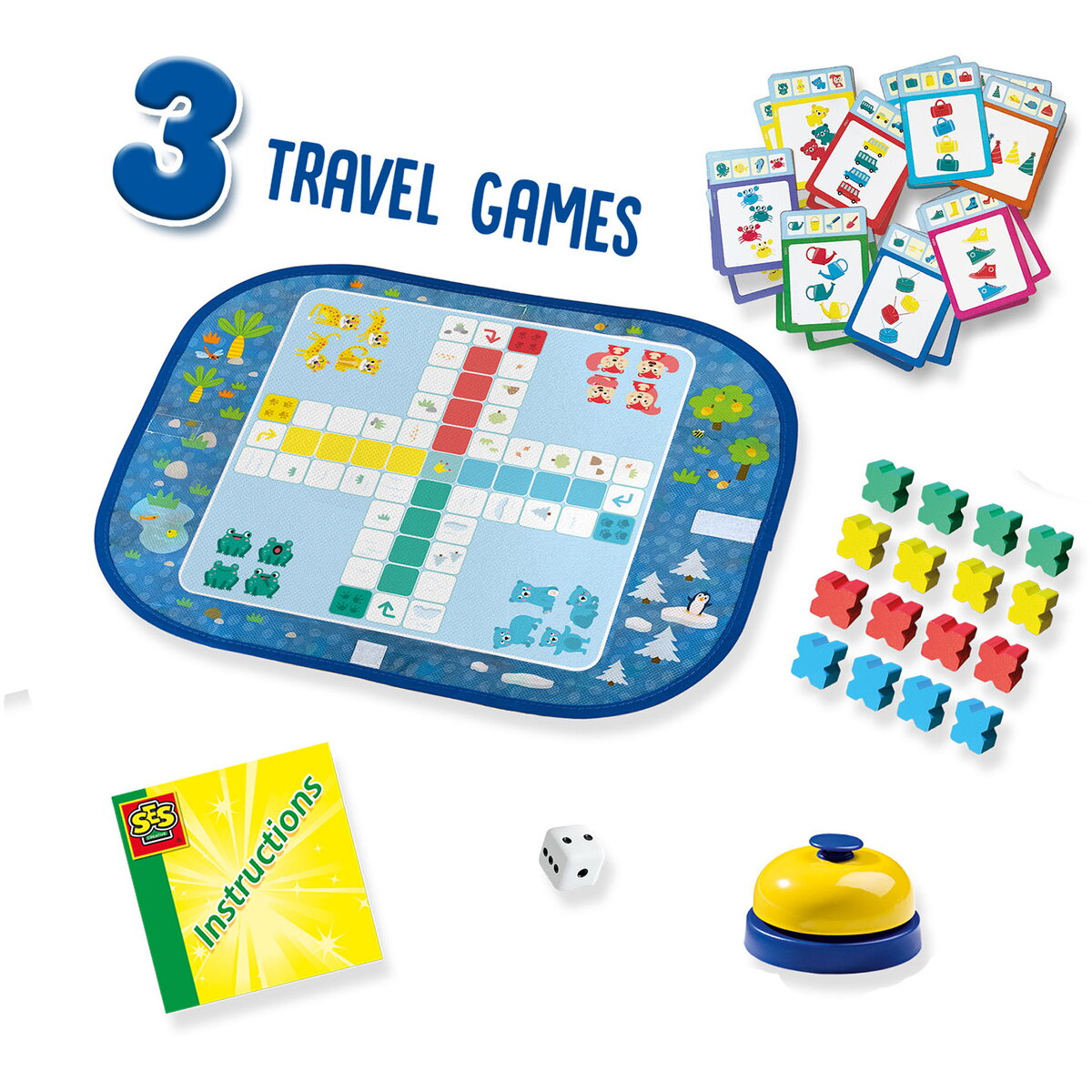 Jucarie Creativa Set de 3 jocuri copii - Ludo, Quartet si Blocuri de viteza