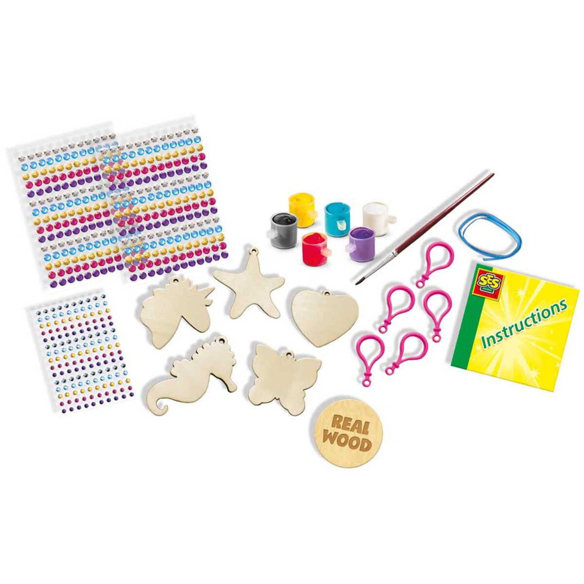 Jucarie Creativa Set pentru copii de pictat brelocuri din lemn si lipit diamante