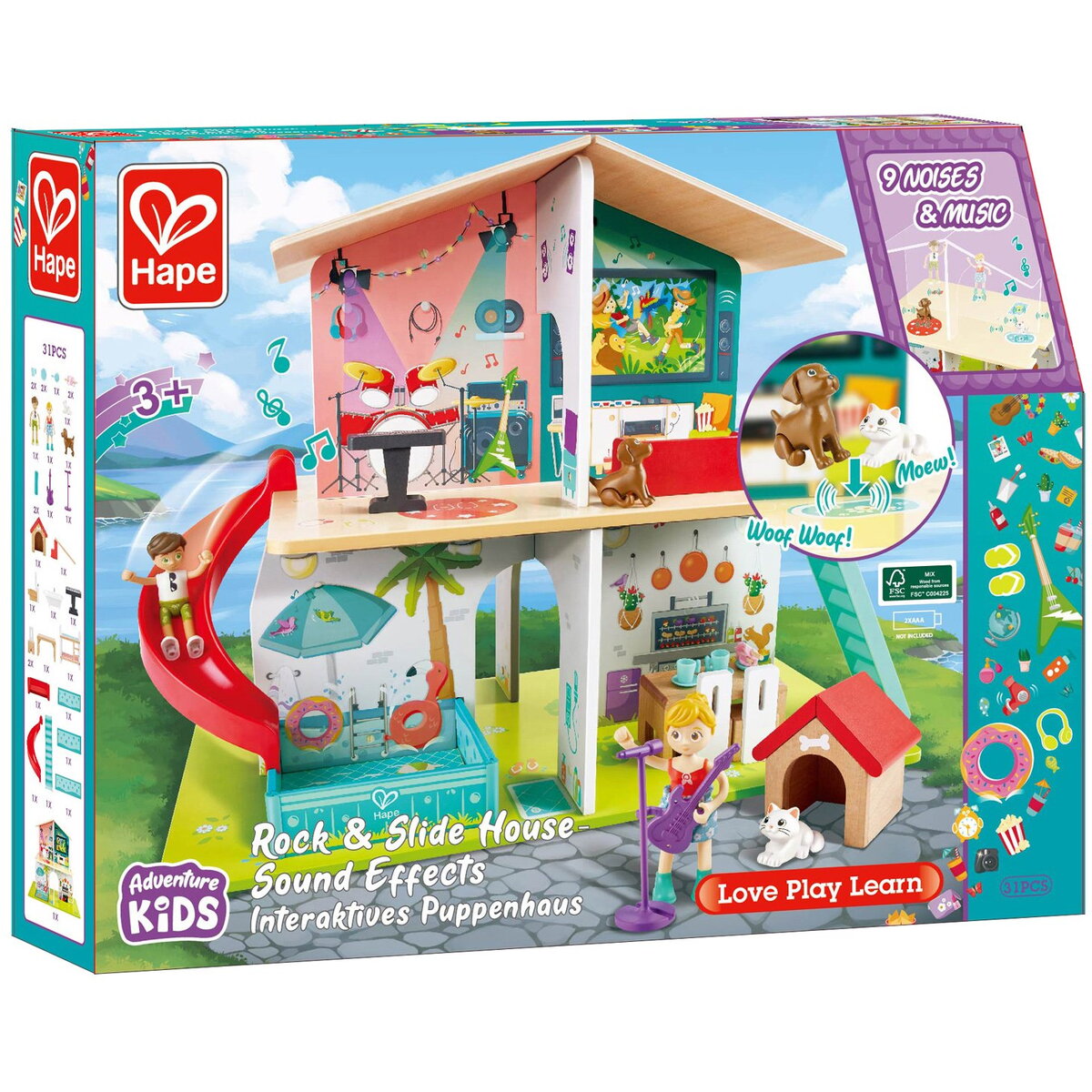 Jucarie Educationala Jucarie - Casuta de papusi cu mobila (8 camere si 9 efecte muzicale)