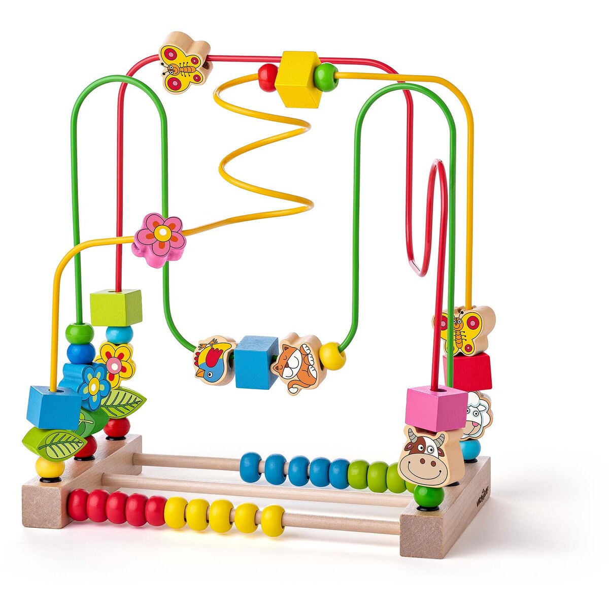 Jucarie Educationala Jucarie din lemn - Centru de activitati, labirint cu animale si abac