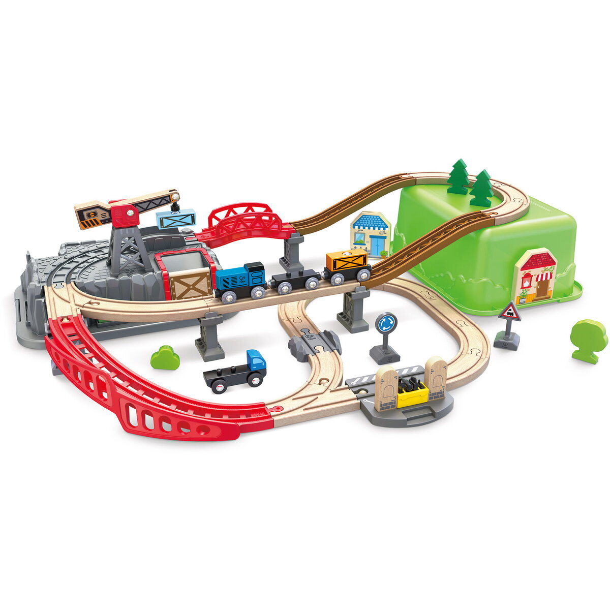 Jucarie Educationala Jucarie din lemn - Set tren constructii (50 piese)