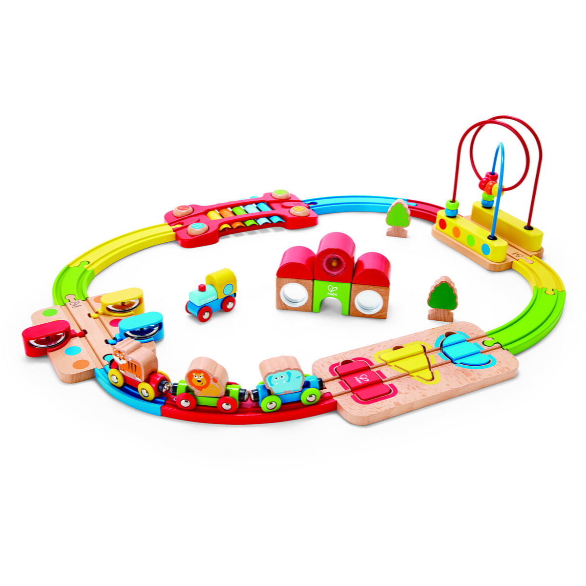 Jucarie Educationala Jucarie din lemn - Sina de tren curcubeu cu puzzle (30 piese)