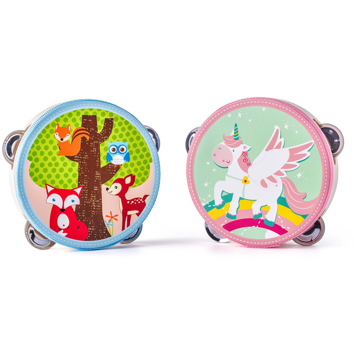 Jucarie Educationala Jucarie din lemn - Tamburina cu Unicorni sau Prieteni din padure