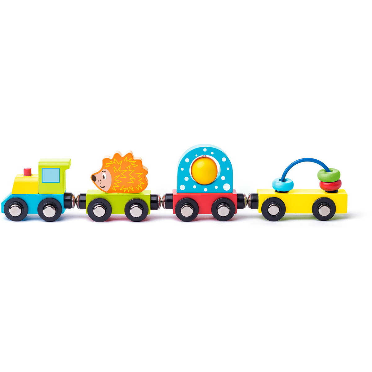 Jucarie Educationala Jucarie din lemn - Tren cu jucarii si un arici