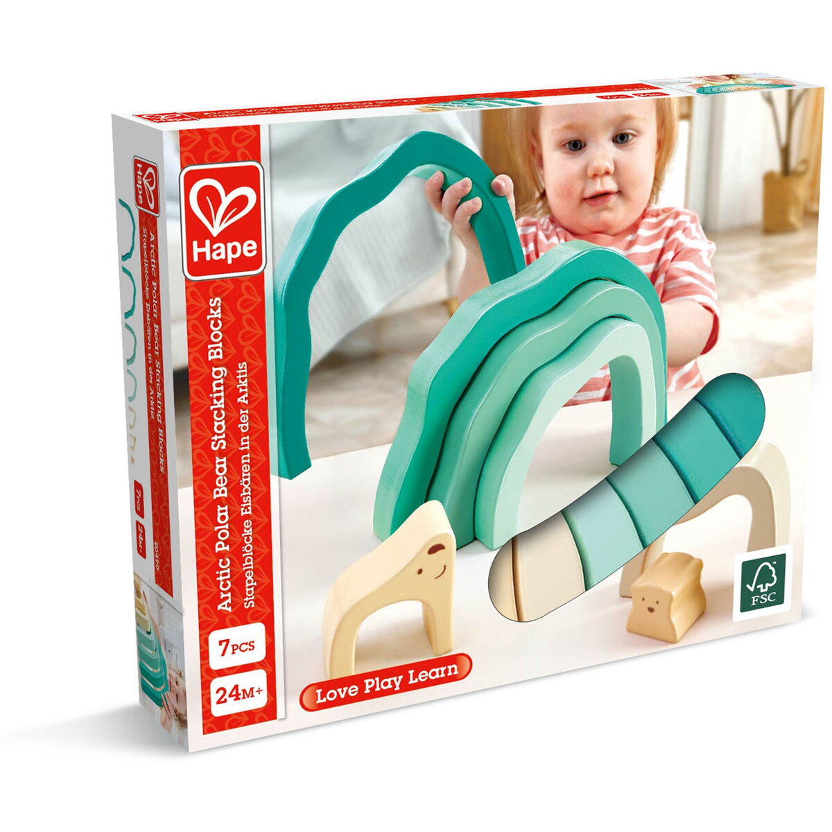 Jucarie Educationala Jucarie din lemn de stivuit - Urs polar (7 piese)