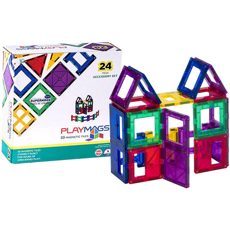 Jucarie Educationala Magnetic tiles 3D Playmags 162 - 24 pcs set