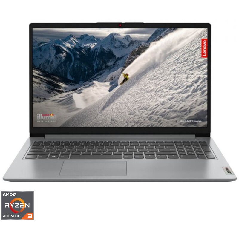 Laptop 15.6'' IdeaPad 1 15AMN7, FHD, Procesor AMD Ryzen 3 7320U (4M Cache, up to 4.1 GHz), 8GB LPDDR5, 256GB SSD, AMD Radeon 610M, No OS, Cloud Grey