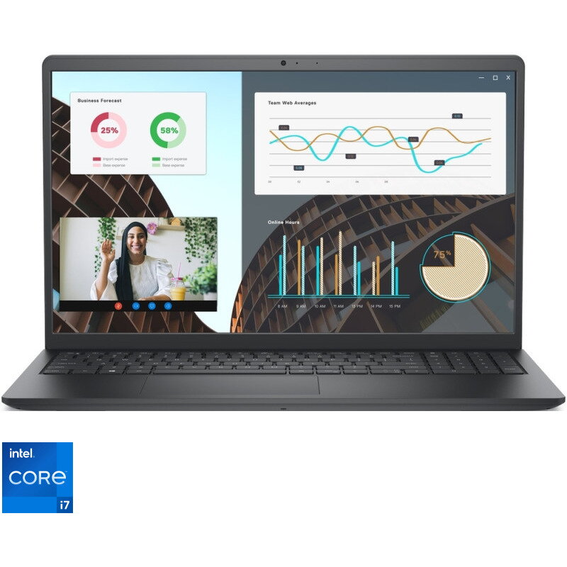 Laptop 15.6'' Vostro 3530, FHD 120Hz, Procesor Intel Core i7-1355U (12M Cache, up to 5.00 GHz), 16GB DDR4, 512GB SSD, Intel Iris Xe, Linux, Carbon Black