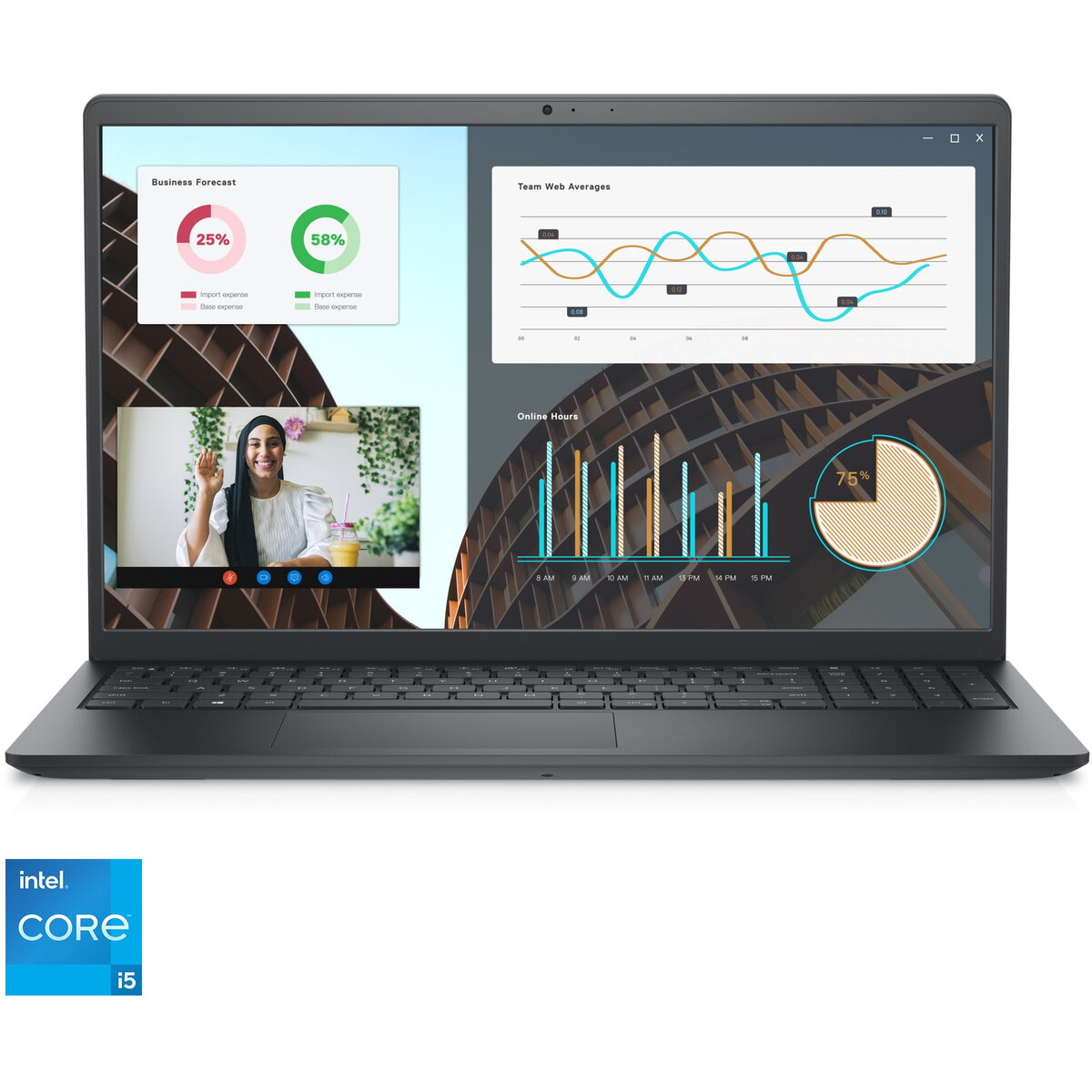 Laptop Dell Vostro 3530 cu procesor Intel Core i5-1334U pana la 4.6GHz, 15.6'', Full HD, 120Hz, 8GB DDR4, 512GB SSD, Intel UHD Graphics, Ubuntu, Carbon Black