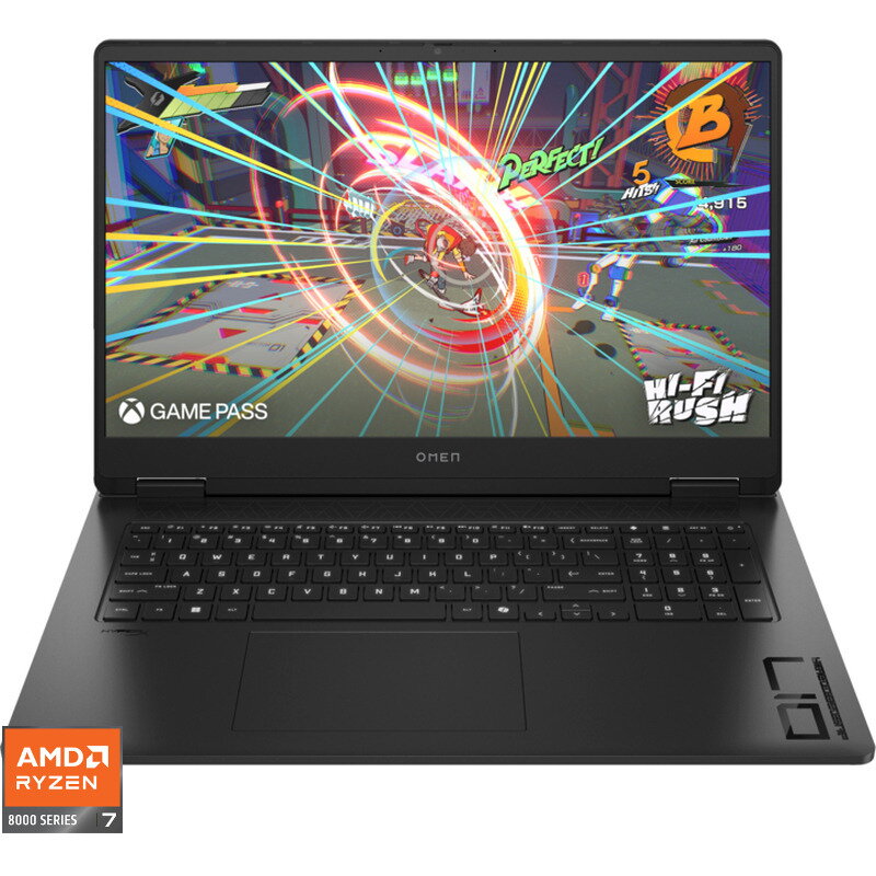 Laptop Gaming 17.3'' OMEN 17-db0006nq, FHD IPS 48-144Hz, Procesor AMD Ryzen 7 8845HS (16M Cache, up to 5.1 GHz), 16GB DDR5, 512GB SSD, GeForce RTX 4050 6GB, Free DOS, Black