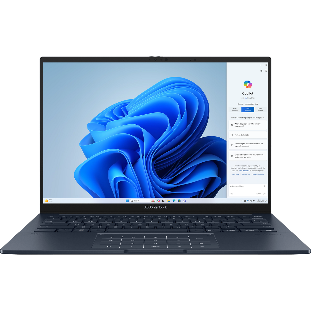 Laptop Zenbook 14 UX3405CA-PZ051W ARL H Core Ultra 5 14.0 3K 120Hz 400nits Glossy 16GB LPDDR5X SSD512 Intel Arc Graphics WLAN+BT Cam720 75WHrs Win11 Ponder Blue