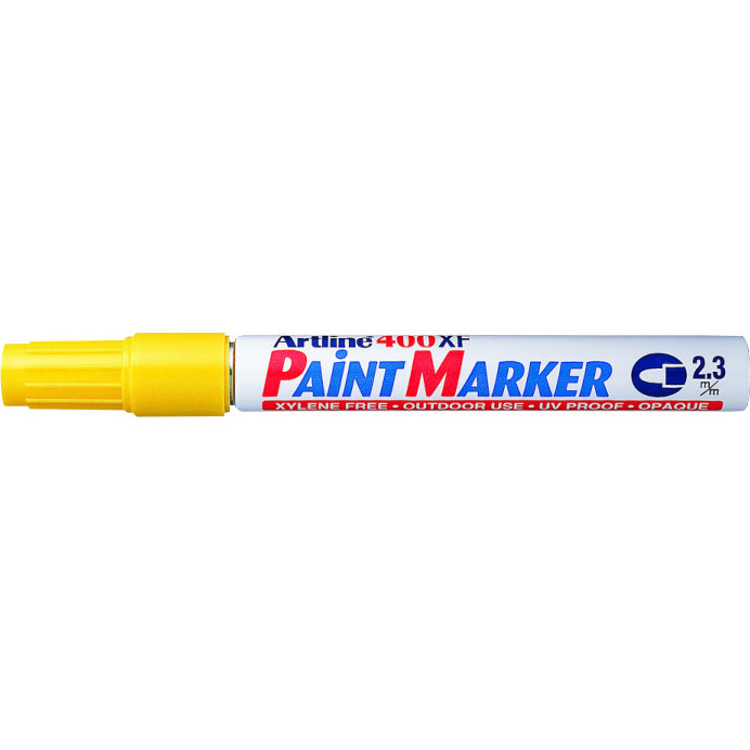 Marker cu vopsea Artline 400XF, corp metalic, varf rotund 2.3mm - galben