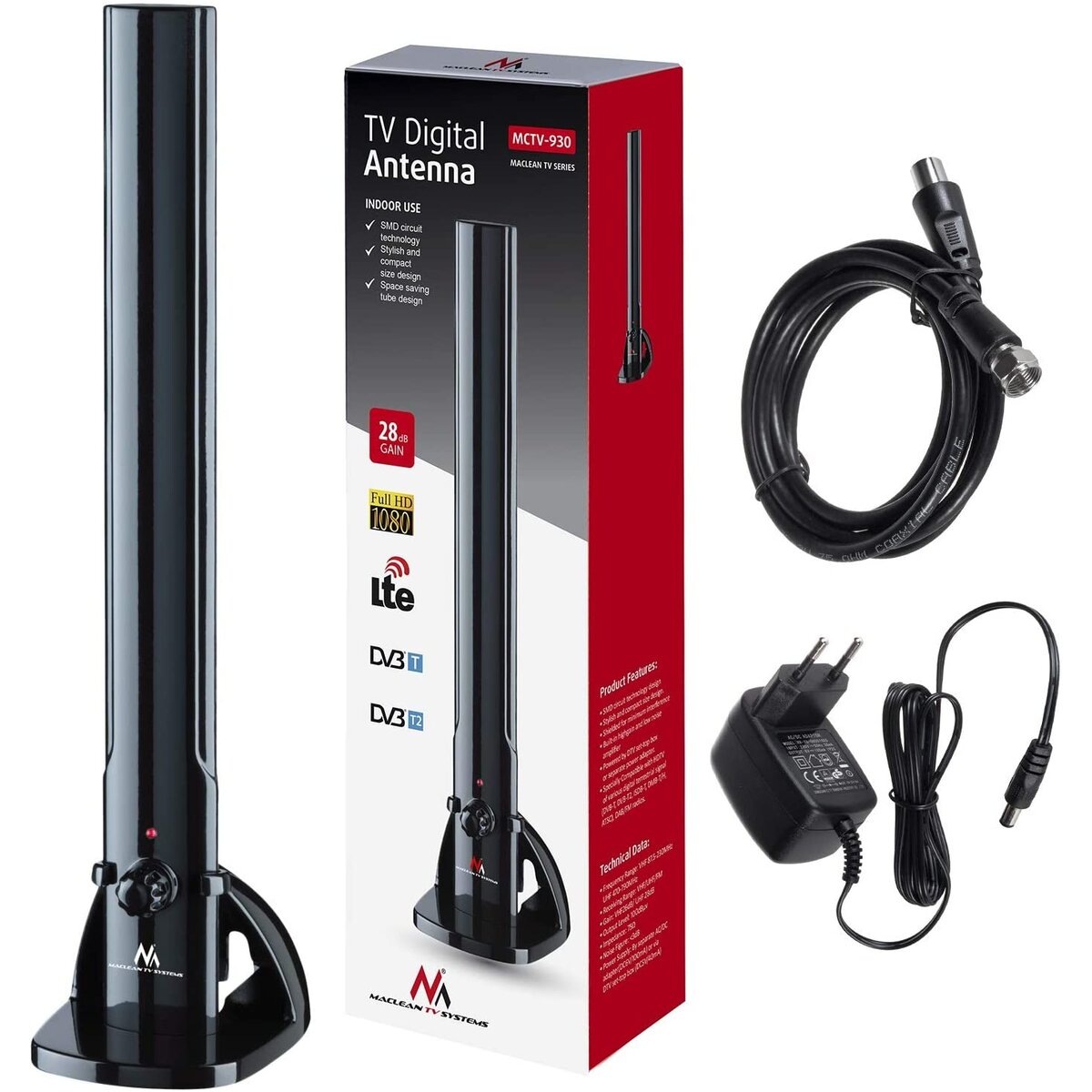 MCTV-930 Indoor Antenna TV Radio HDTV DVB-T2 DVB-T LTE DAB FM 100dBuV