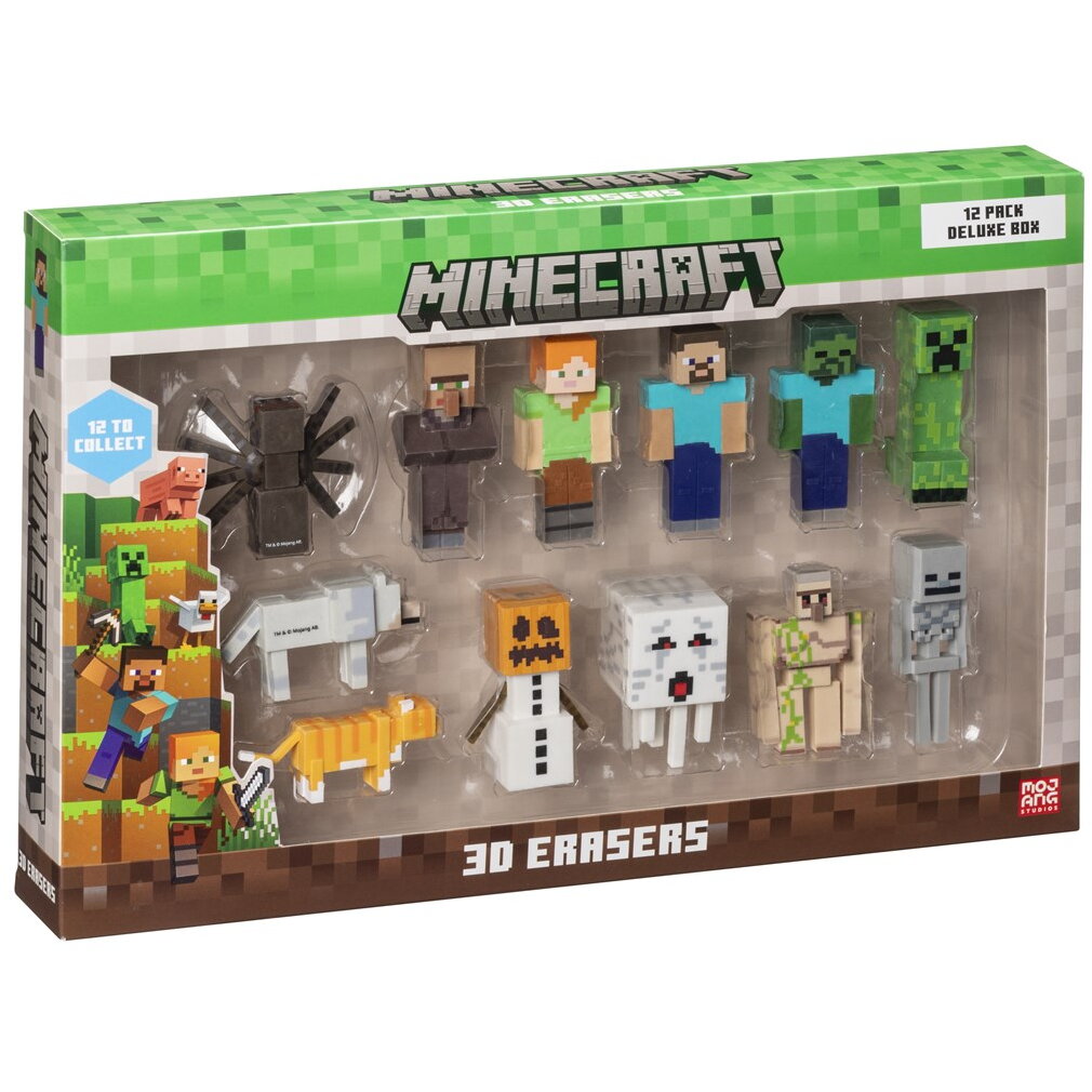 MINECRAFT 3D ERASERS - 12 PACK DELUXE BOX