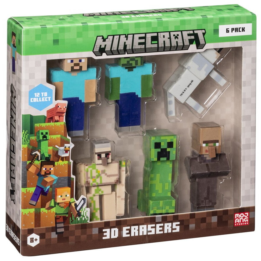 MINECRAFT 3D ERASERS - 6 PACK DELUXE BOX VER.A