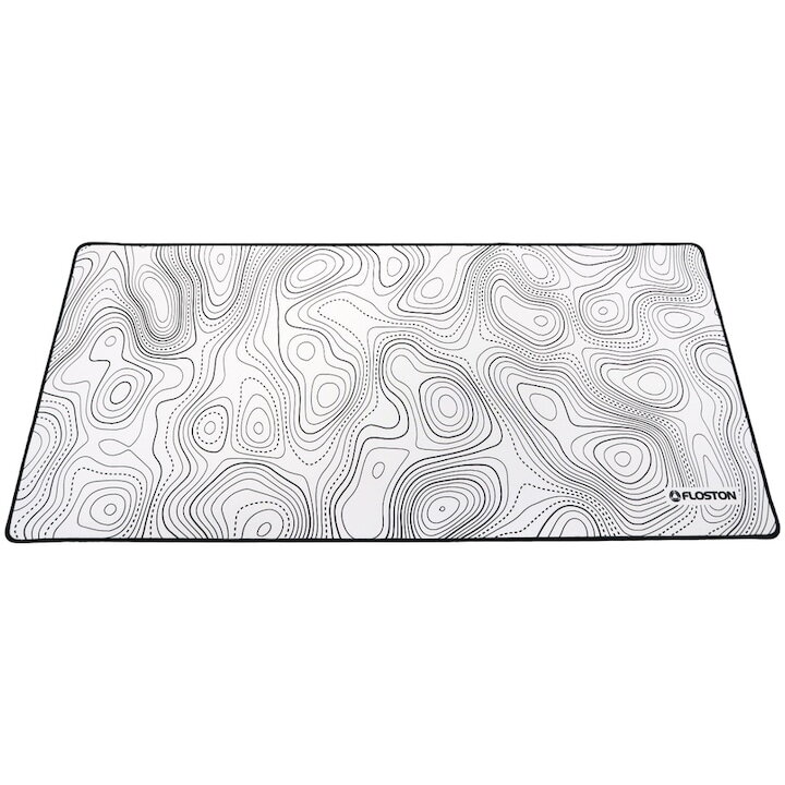 Mousepad 90x40cm Baza Cauciucata Suprafata Textila Margini Cusute Topographic White