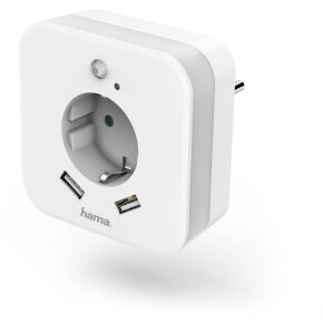 Night Light with Socket and USB, 2.4 A, 2 Outputs, Brightness Sensor