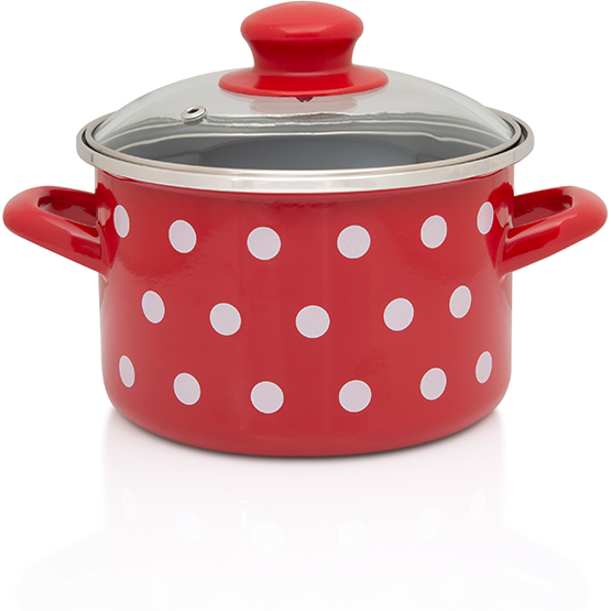 Oala Mica cu Capac Sticla Tufne Capacitate 1.5L Diametru 14CM Rosu/Alb