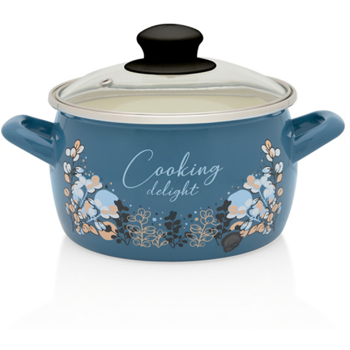 Oala Blue Cooking Delight Capacitate 2.2L Diametru 16CM Capac Sticla Albastru