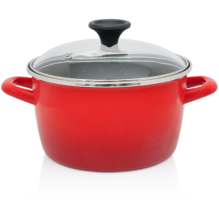 Oala cu Capac de Sticla Granite Induction Capacitate 3.5L Diametru 20CM Rosu