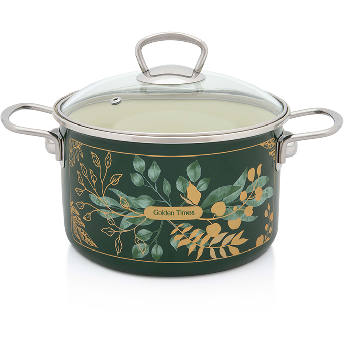 Oala cu Capac de Sticla Golden Times Capacitate 4L Diametru 20CM Verde