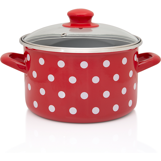 Oala cu Capac de Sticla Tufne Capacitate 4L Diametru 20CM Rosu/Alb