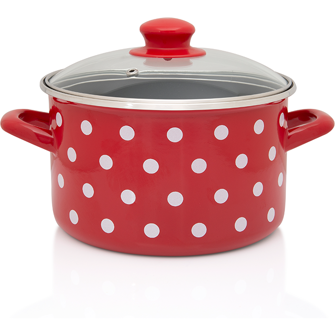 Oala cu Capac de Sticla Tufne Capacitate 5L Diametru 22CM Rosu/Alb