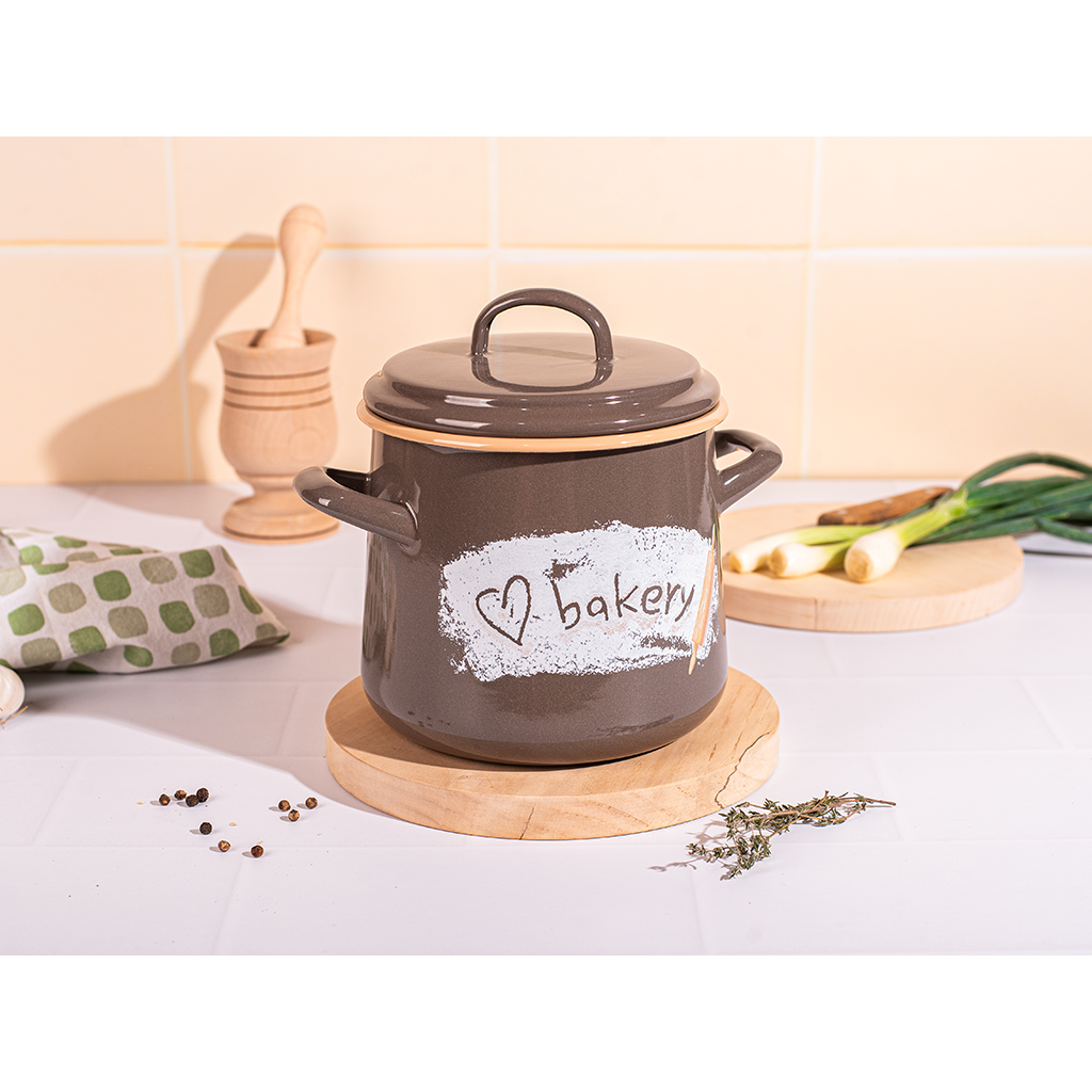 Oala cu Capac Bakery Capacitate 2.3L Diametru 14CM Maro/Bej