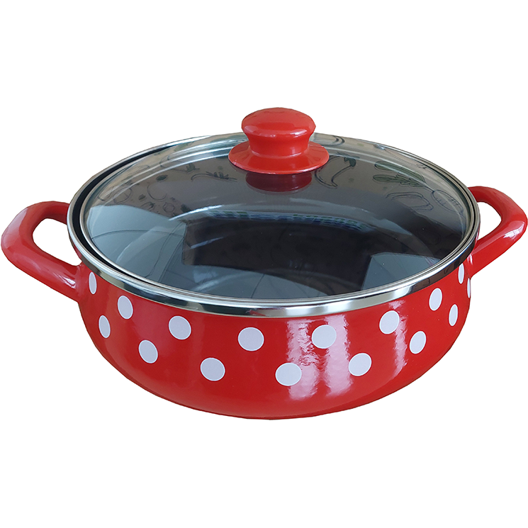 Cratita cu Capac de Sticla Tufne Capacitate 4L Diametru 24CM Rosu/Alb