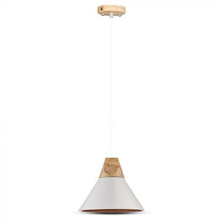 PENDUL TAVAN DIN METAL SI LEMN SOCLU E27 - ALB/AURIU
