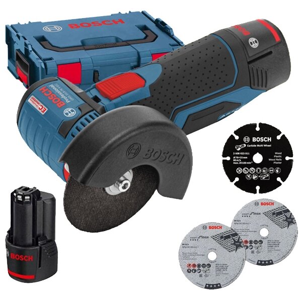 Polizor Unghiular Brushless + 2x Acumulatori GBA Li-Ion 3Ah + Incarcator GAL 12V-40 + L-Boxx + 3 x GWS 12V-76  Albastru