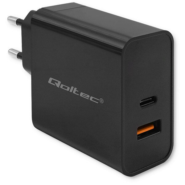 Qoltec 52380 Super Quick PD Charger | 1xUSB-C | 1xUSB | 65W | 5-20V | 1.5-3.25A | Black