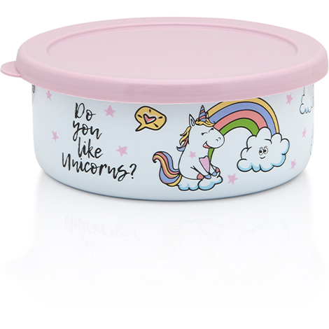 Caserola cu Capac Unicorn 0.75L Diametru 14CM Alb/Roz