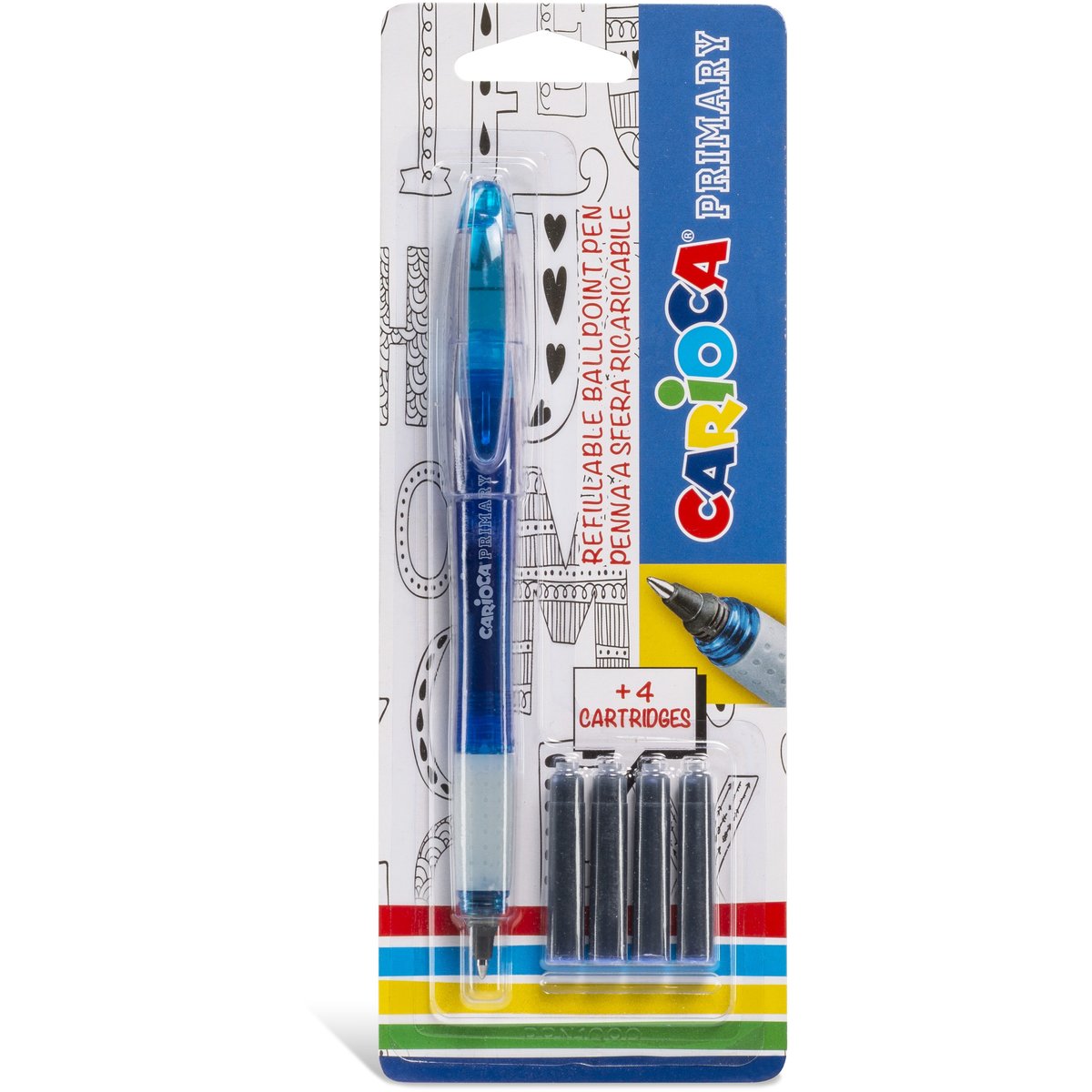 Roller cu cartus cerneala,  + 4 rezerve/blister, CARIOCA Primary