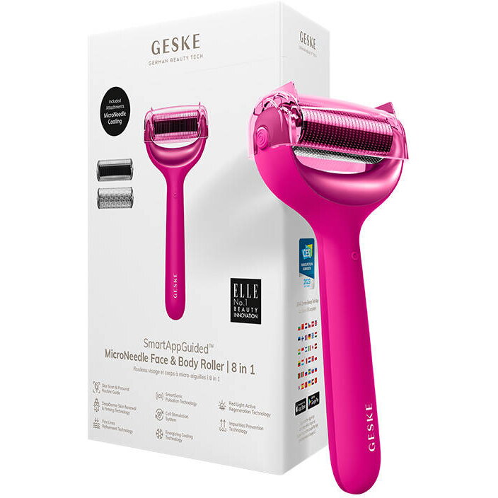 Roller do mezoterapii igłowej twarzy i ciała 8w1  z Aplikacja (magenta)