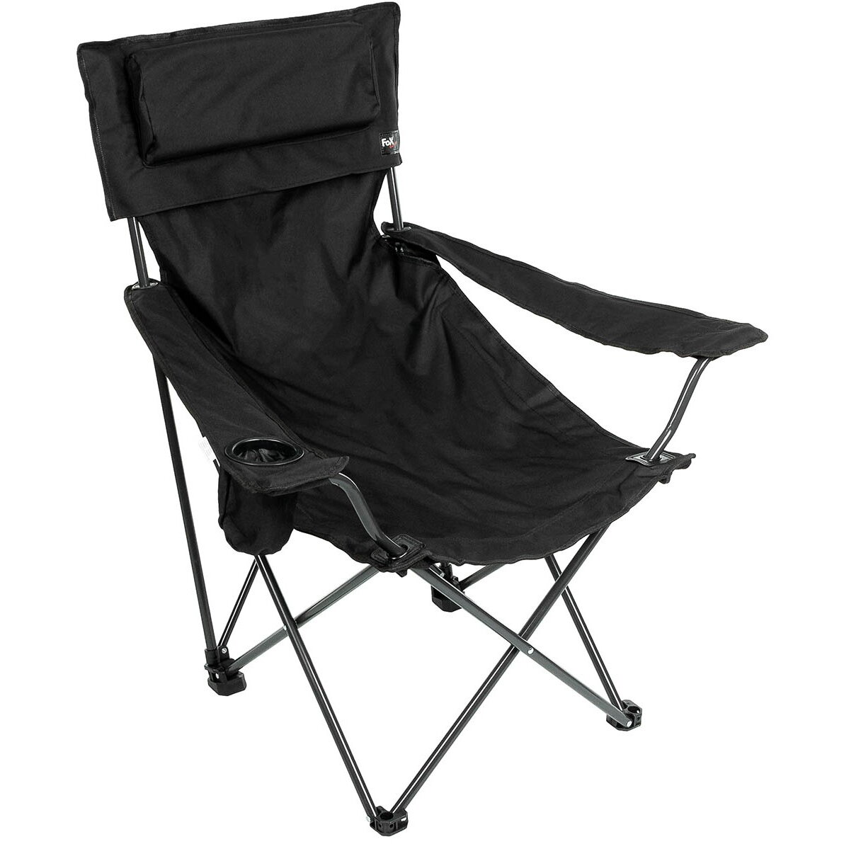 Scaun pliabil camping Deluxe, cordura, negru, perna inclusa, max 150 kg, cu husa