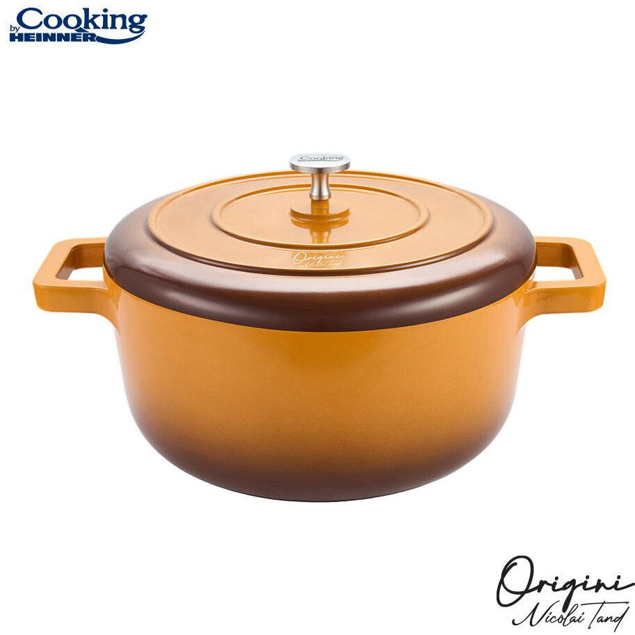 Oala cu Capac Colectia Origini Nicolai Tand 26x12.5CM Capacitate 5.8L din Aluminiu Turnat Portocaliu
